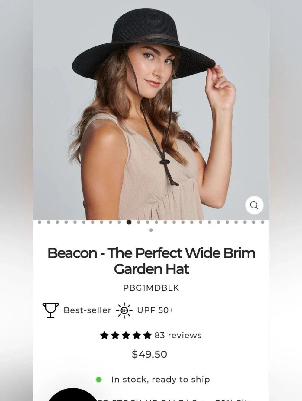 San Diego Hat Company Black Wide Brim UPF 50+ Sun Hat NWT